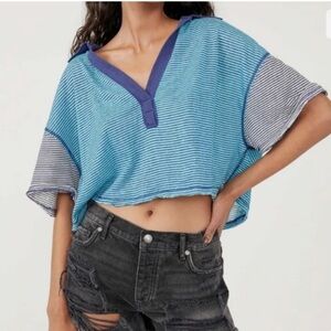 Free People On A Boat Boxy Cropped Polo Shirt Marine